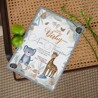 Wild Funny Safari Animals Boy Baby Shower  Invitation