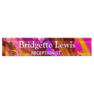 Wild Fuscia Alcohol Ink Art Desk Nameplate