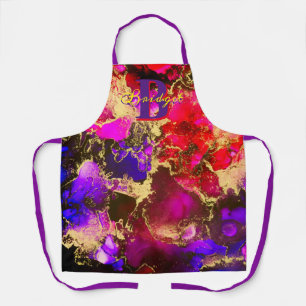 Wild Fuscia Gold Alcohol Ink Art Apron