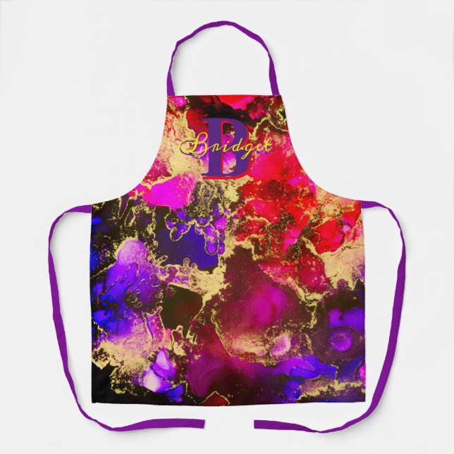 Wild Fuscia Gold Alcohol Ink Art Apron (Front)