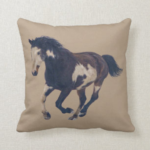 Wild Galloping Pinto American Paint Horse Cushion