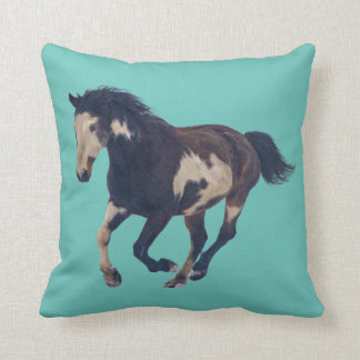 Wild Galloping Pinto American Paint Horse Cushion