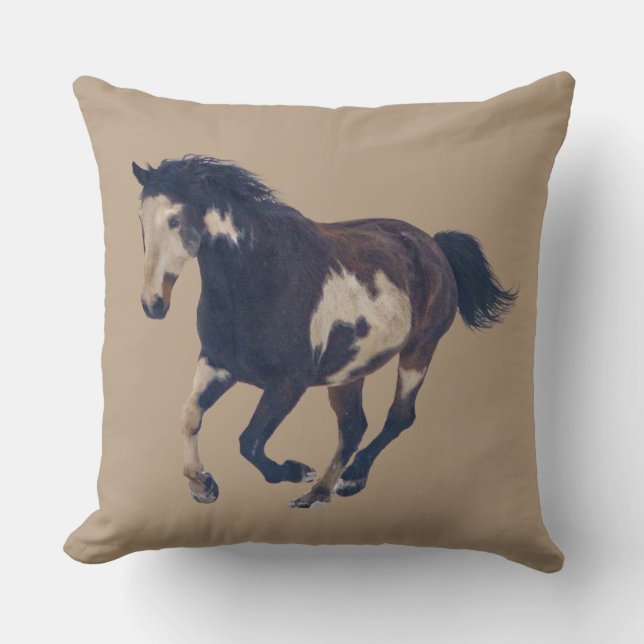 Wild Galloping Pinto American Paint Horse Cushion (Front)