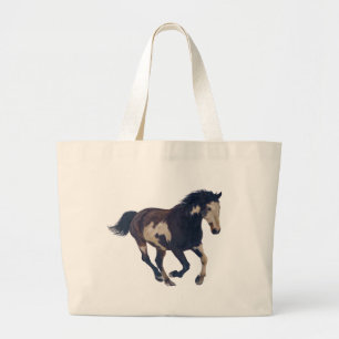 Wild Galloping Pinto American Paint Horse Large Tote Bag
