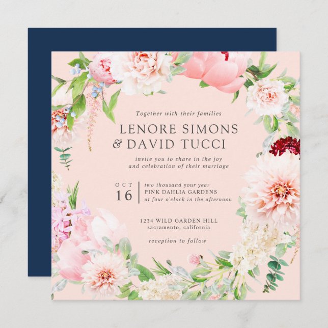 Wild Garden | All in one  Pink  Botanical wedding Invitation (Front/Back)