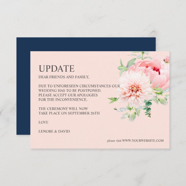 Wild Garden | Dahlia Peony  Pink WEDDING UPDATE Invitation (Front/Back)
