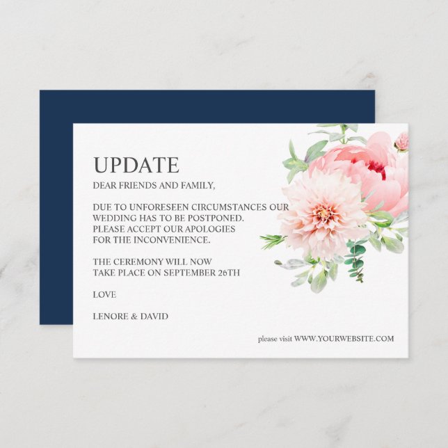 Wild Garden | Dahlia Peony  Pink WEDDING UPDATE Invitation (Front/Back)