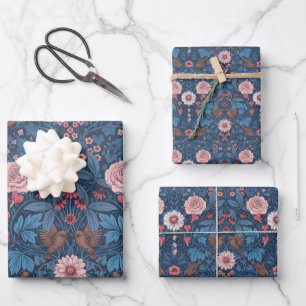 Wild garden in blue wrapping paper sheet