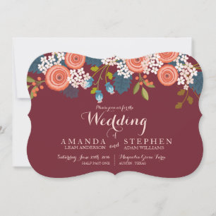 Wild Garden Marsala Floral Wedding Invitation