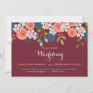 Wild Garden Marsala Floral Wedding Invitation