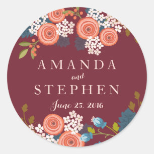 Wild Garden Marsala Wedding Personalised Seal