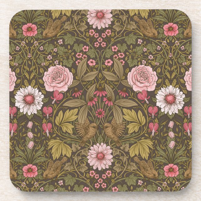 Wild garden on coffee brown coaster (Front)