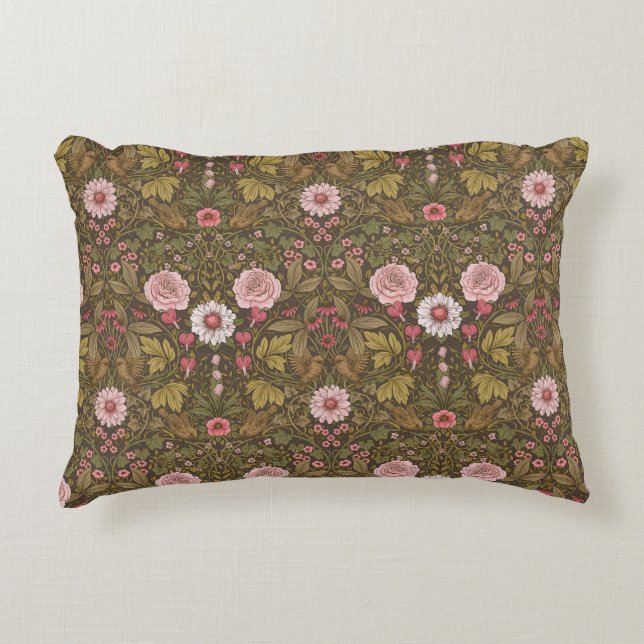 Wild garden on coffee brown decorative cushion (Front)