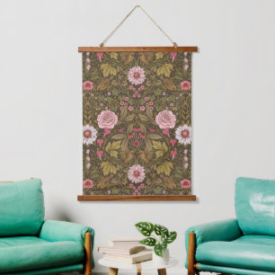 Wild garden on coffee brown hanging tapestry