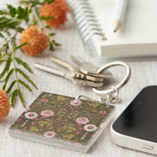 Wild garden on coffee brown key ring