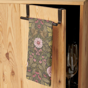 Wild garden on coffee brown tea towel