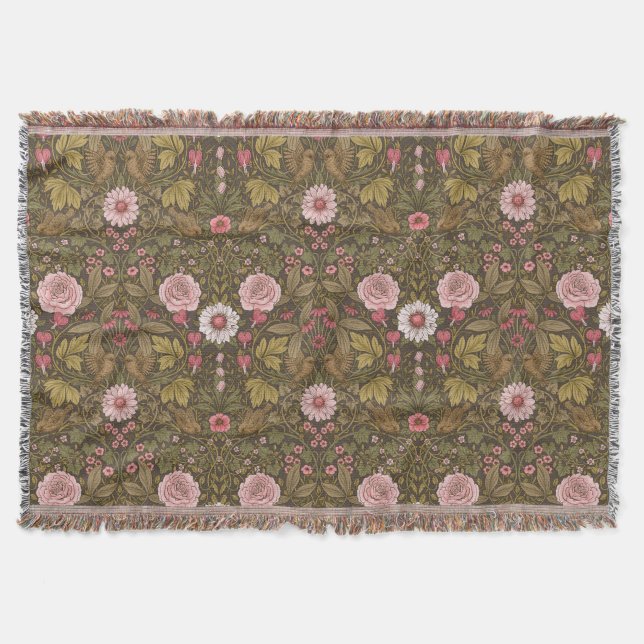 Wild garden on coffee brown throw blanket (Front)