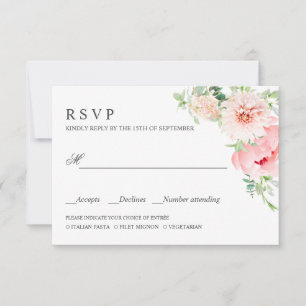 Wild Garden PInk WEDDING RSVP MEAL CHOICE Card