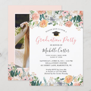 Wild Garden Roses Floral Photo Graduation Party Invitation