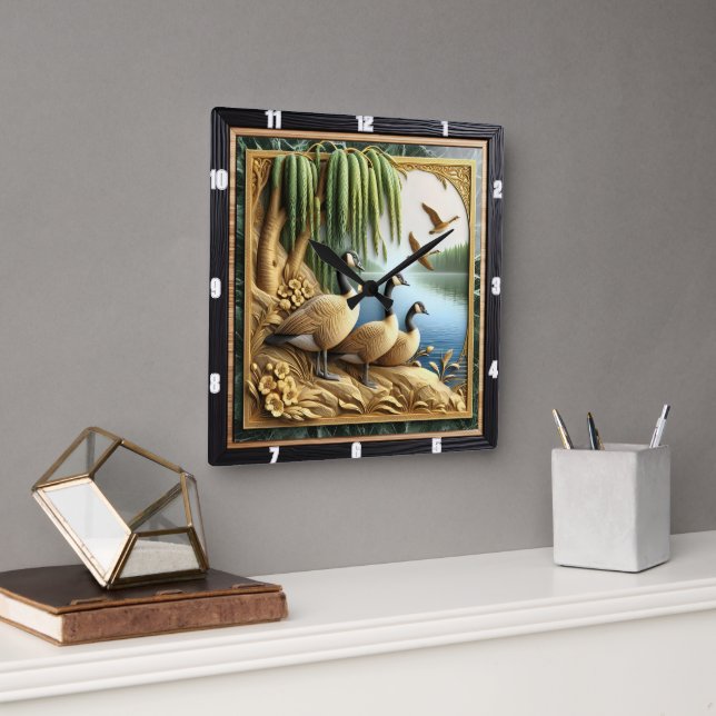 Wild Geese Timberland Square Wall Clock (Office)