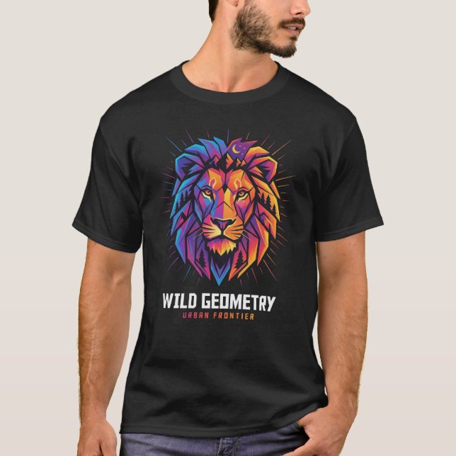 Wild Geometry Lion Shirt – Colourful Polygon Anima (Front)