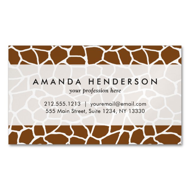 Wild Giraffe Pattern Animal Print Magnetic Business Card (Front)