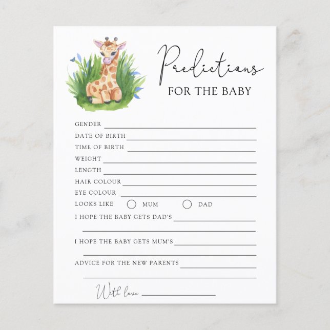 Wild Giraffe - predictions and wishes for baby (Front)