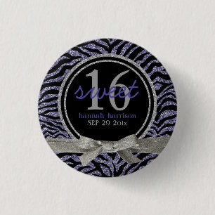 Wild Glitter Look Zebra Sweet 16 3 Cm Round Badge
