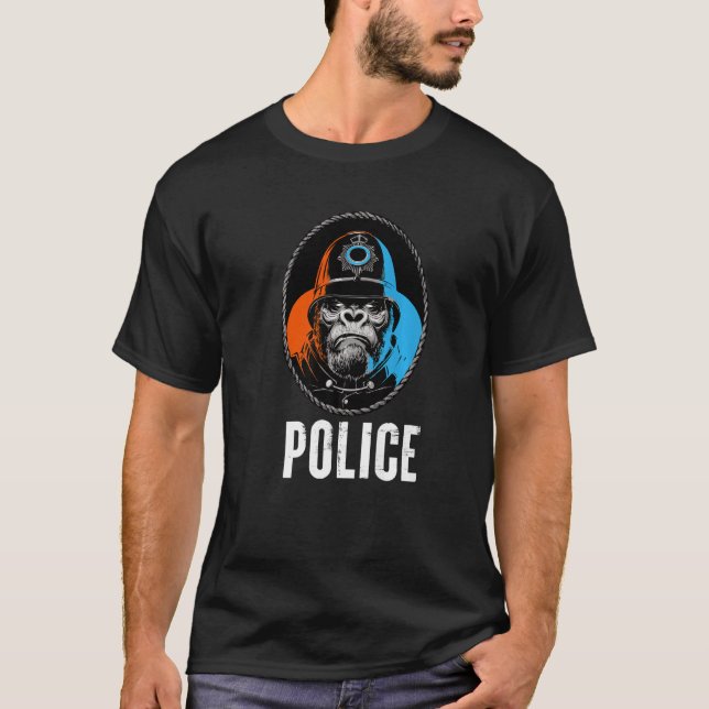 Wild Gorilla Police Illustration  Graphic Designs T-Shirt (Front)