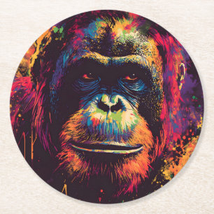 Wild Graffiti Urban Jungle Gorilla Round Paper Coaster