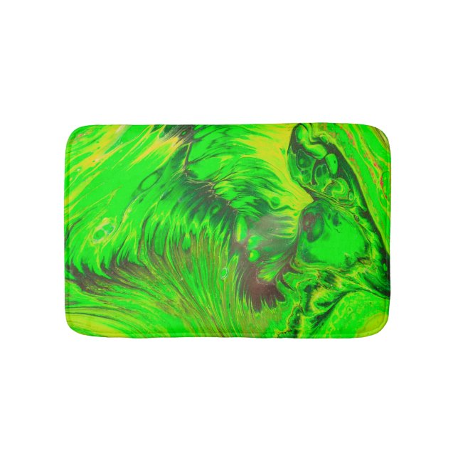 Wild Green Acrylic Fluid Art Abstract Bath Mat (Front)