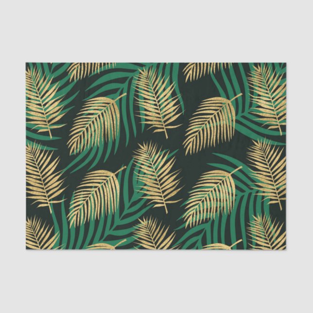 Wild Green and Gold Leaves Against Black Tissue Paper (Front)