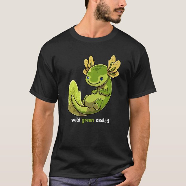 Wild Green Axolotl Cute Melanoid Mexican Salamande T-Shirt (Front)