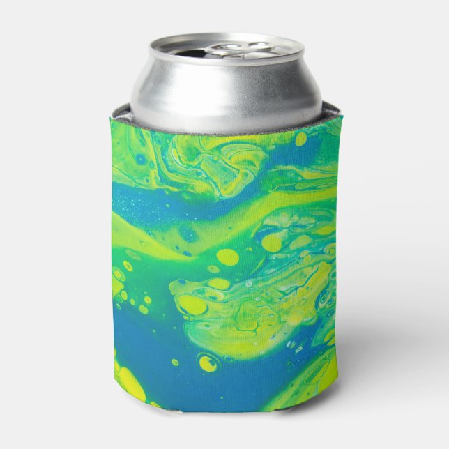 Wild Green Blue Flow Art Can Cooler (Can Front)