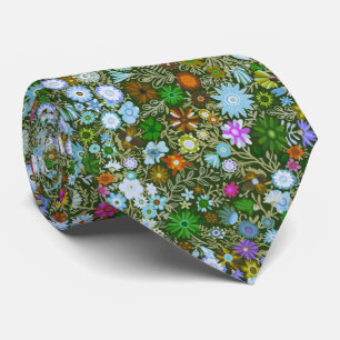 Wild Green Field Blooms Tie