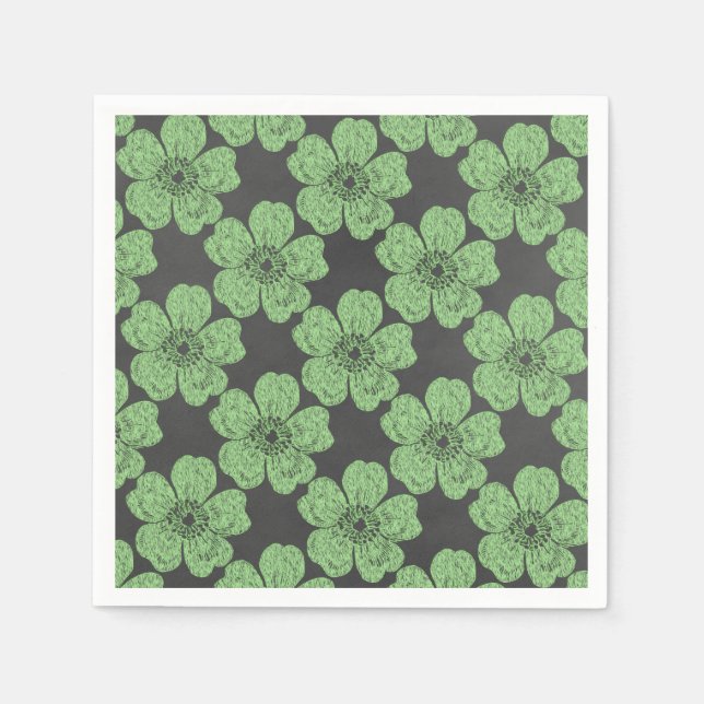 Wild Green Roses Chalkboard Napkin (Front)