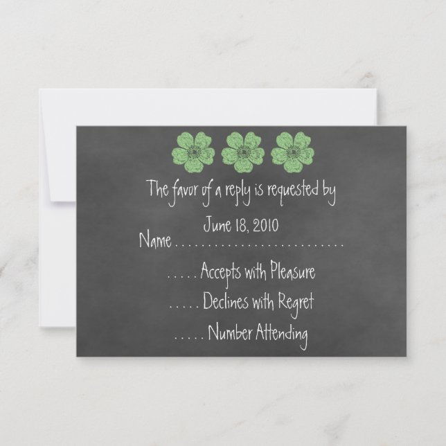 Wild Green Roses Chalkboard RSVP Cards (Front)