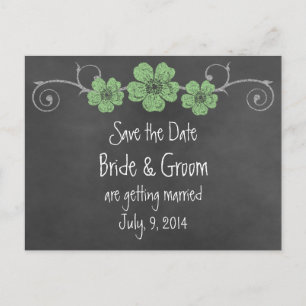 Wild Green Roses Chalkboard Save the Date Postcard