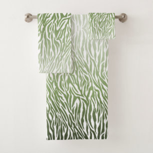Wild Green Zebra Print Ombre Bath Towel Set