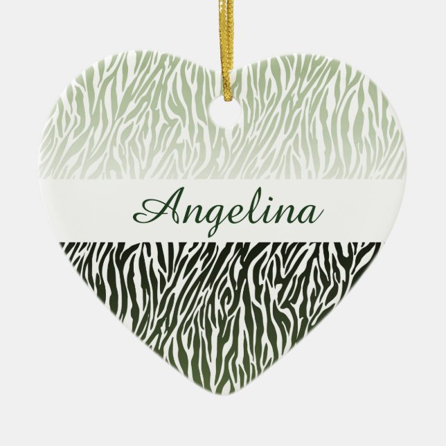 Wild Green Zebra Print Ombre Ceramic Ornament (Front)