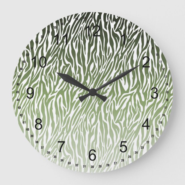 Wild Green Zebra Print Ombre Large Clock (Front)