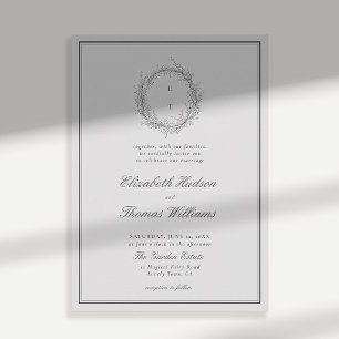 Wild Greenery Crest Formal Modern Classic Wedding Invitation