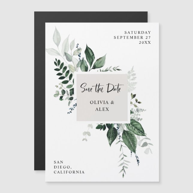 Wild Greenery | Modern Botanical Save the Date Magnetic Invitation (Front/Back)