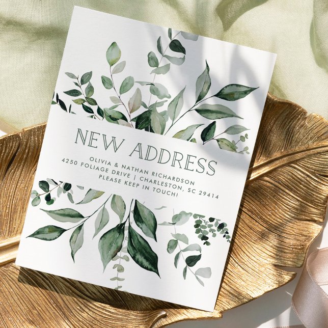 Wild Greenery | Moving Announcement Postcard (A stylish change of address card with watercolor greenery)