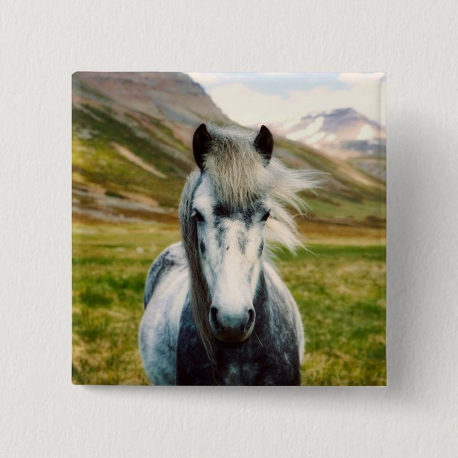 Wild Grey Horse in the Mountains 15 Cm Square Badge (Front)