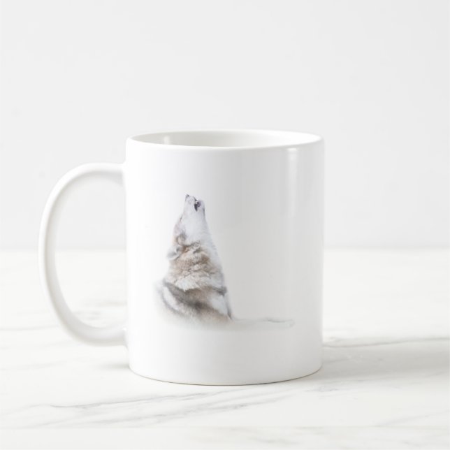 Wild grey wolf howls coffee mug (Left)