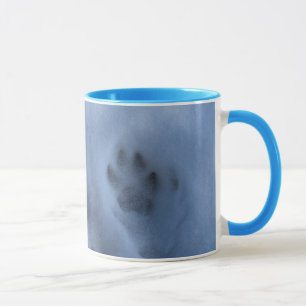 Wild Grey Wolf Paw Print in Winter Snow Mug