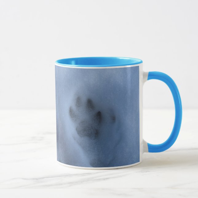 Wild Grey Wolf Paw Print in Winter Snow Mug (Right)