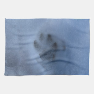 Wild Grey Wolf Paw Print in Winter Snow Tea Towel