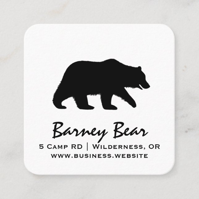 Wild Grizzly Bear Silhouette | Outdoors Wildlife Square Business Card (Front)